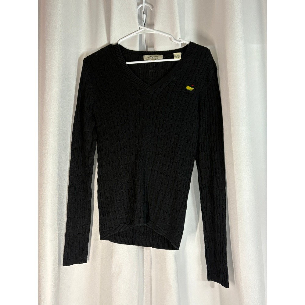 Bobby Jones Womens Masters Golf Cable Knit V-Neck Sweater Black Size M WC0058